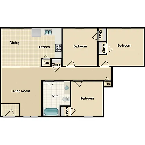 Floor plan 3BR 1 BA