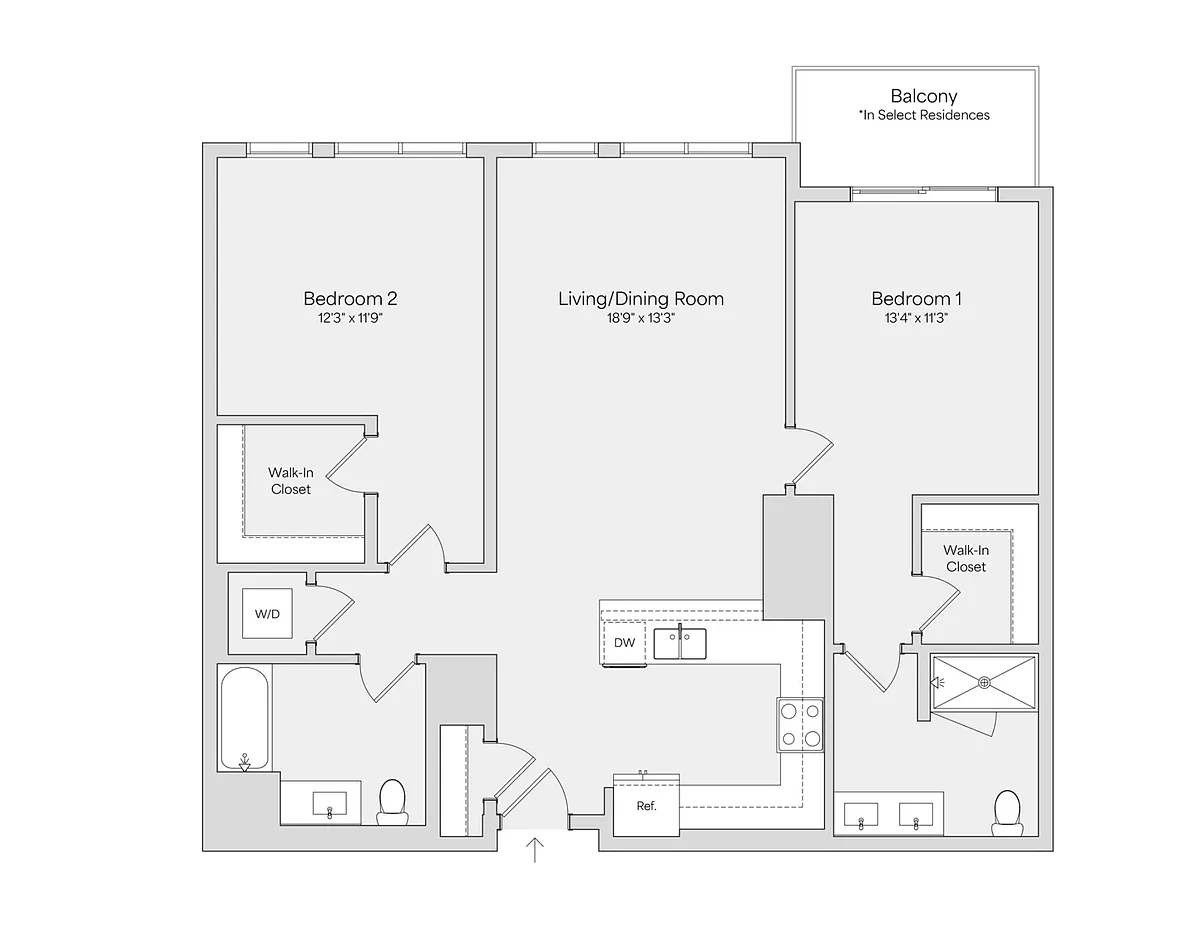 Floor plan 2BR 2BA (1212 SF)