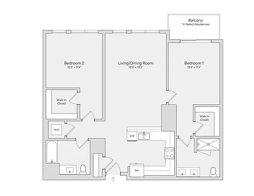 Floor plan 2BR 2BA (1212 SF)