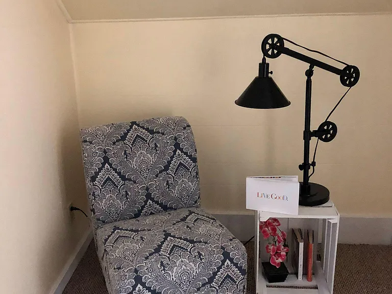 How about this reading nook at the top of the stairs? Or you could use it as an office area.