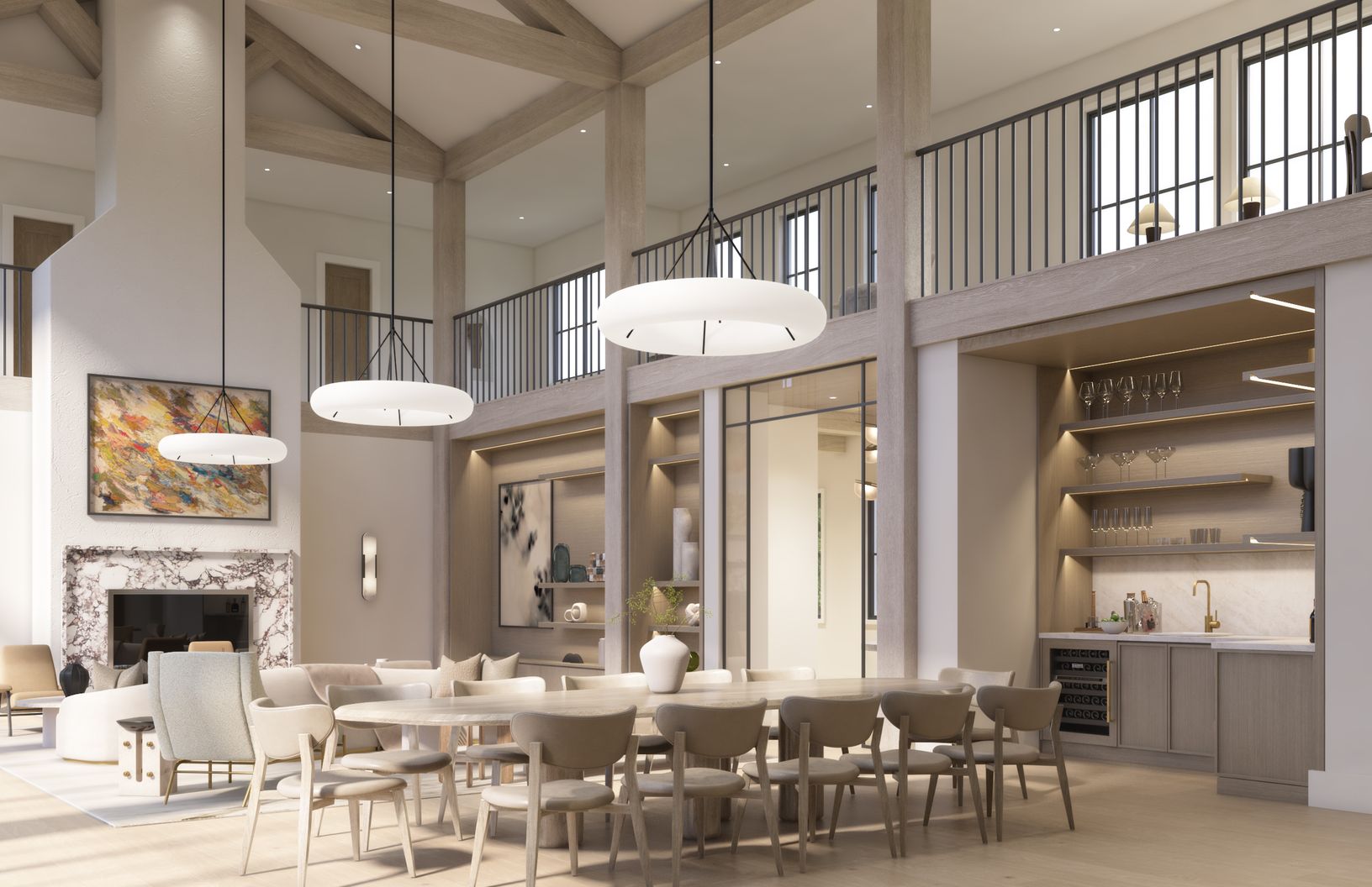  27' high Oak-Beamed Great Room