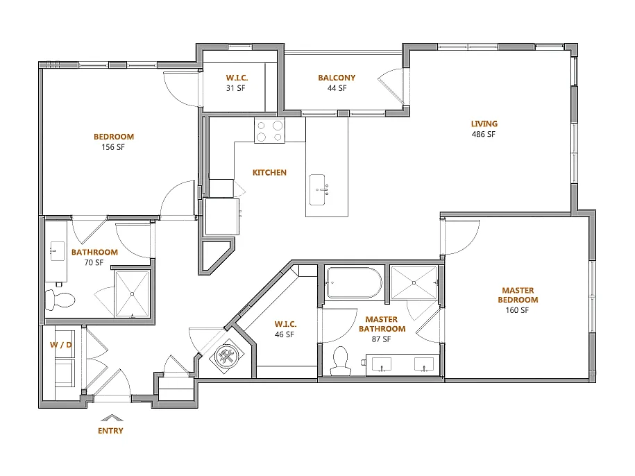 Floor plan 2 Bed, 2 Bath C (100% Income Restricted)