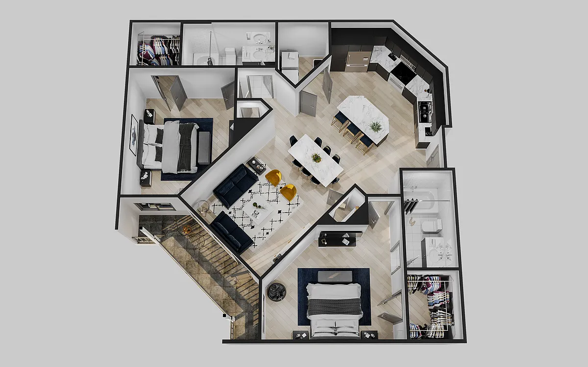 Floor plan 2 Bedroom, 2 Bathroom, 1086 SQFT