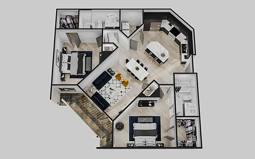 Floor plan 2 Bedroom, 2 Bathroom, 1086 SQFT