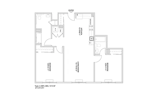 Floor plan 2 Bed-2 Bath-B