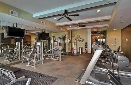Gym with 2 treadmills, 2 ellipticals, a stationary bike