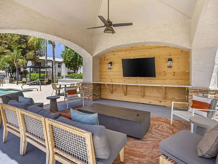 Relax in style by the pool with our comfy seating and entertainment