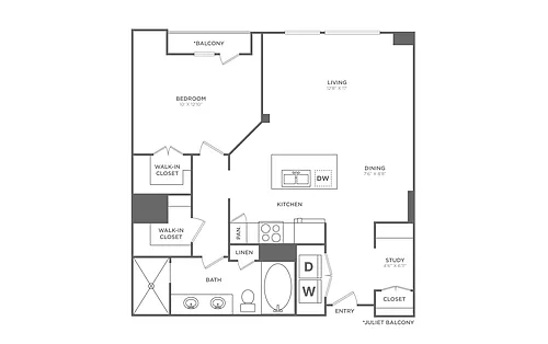 Floor plan 1 Bed/1 Bath - A19