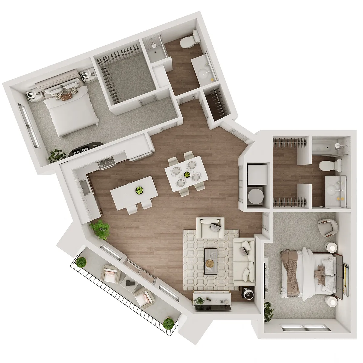 Floor plan 2 Bedroom, 2 Bathroom- 1388 SF