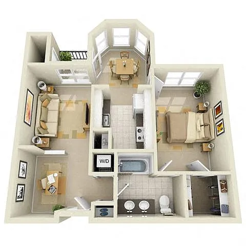 Floor plan Mid 1BR 1BA Den