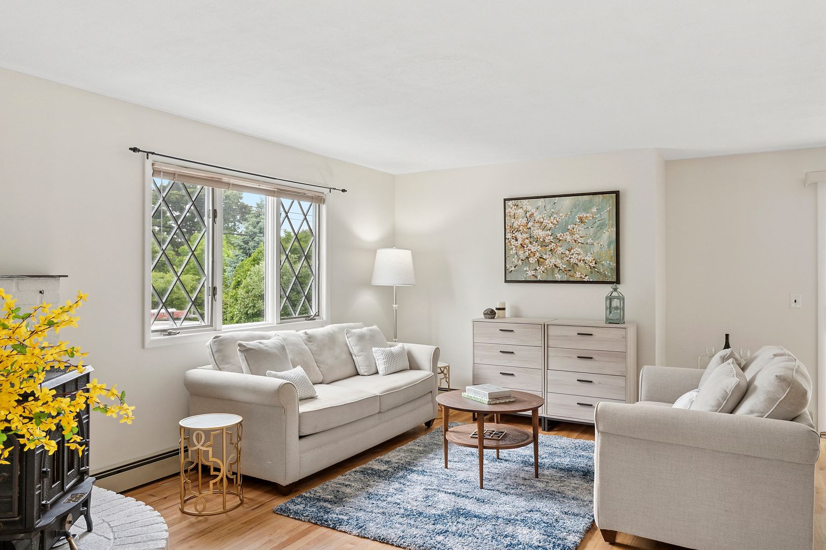  Light Filled Living with Fireplace