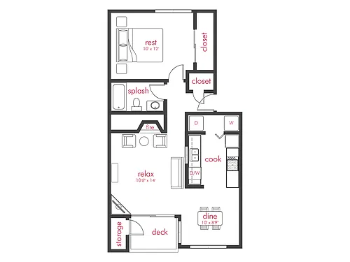 Floor plan 1 Bed, 1 Bath C