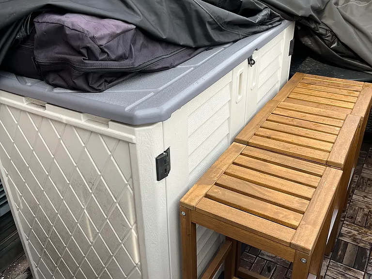 Terrace storage shed and outdoor furniture