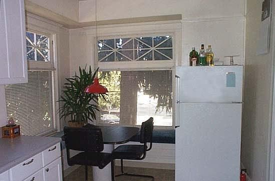 The eating area in the kitchen has a great view