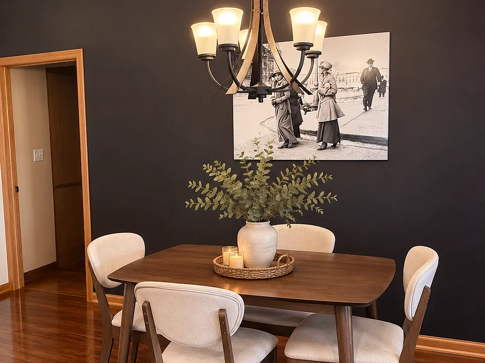 Dining area within the open concept kitchen and living room.