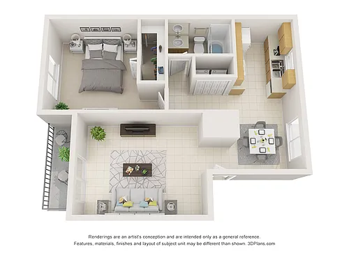 Floor plan 1 bedroom 1 bath Apartment Renovated with 870 Squa