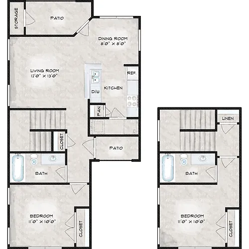 Floor plan 2 Bed 2 Bath Townhouse