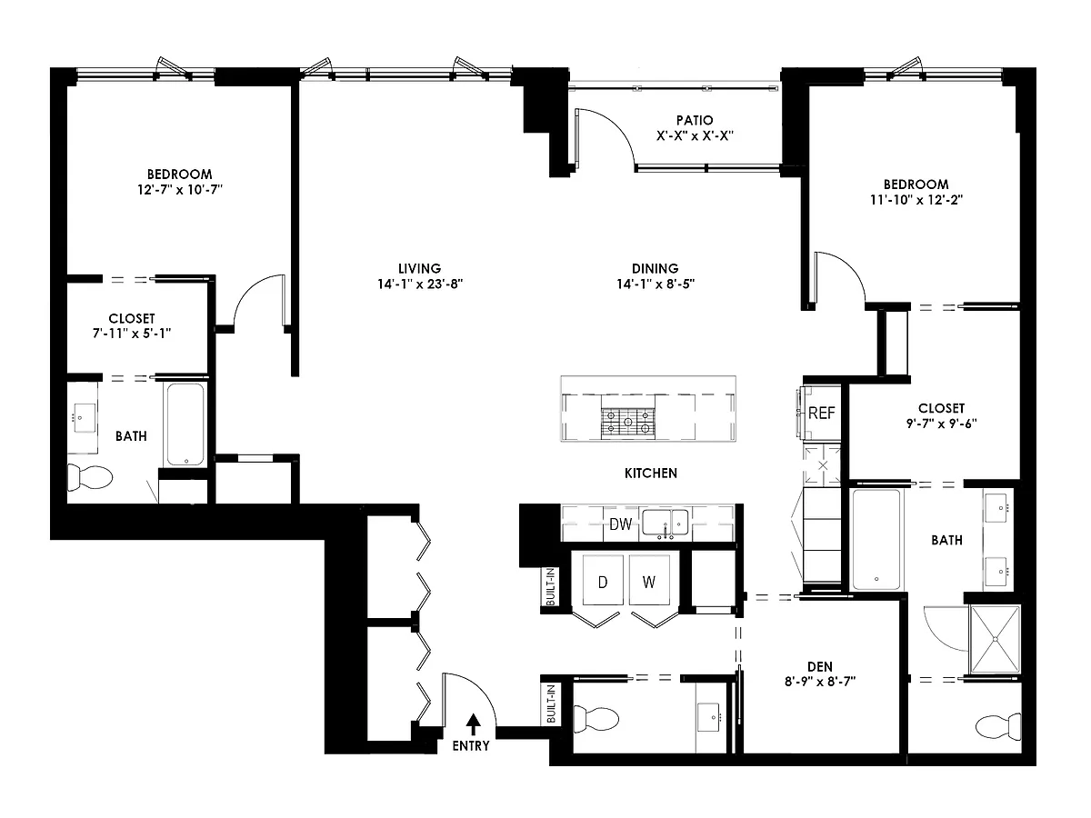 Floor plan 2 Bed/2.5 Bath Den PH - B