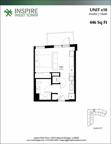 Floor plan x10 Studio - 1 Bath, Balcony