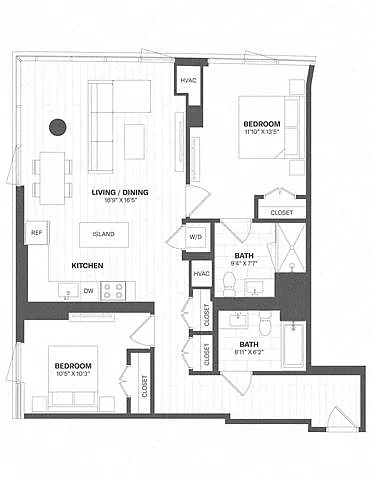 Floor plan 2 Bed/2 Bath-b51