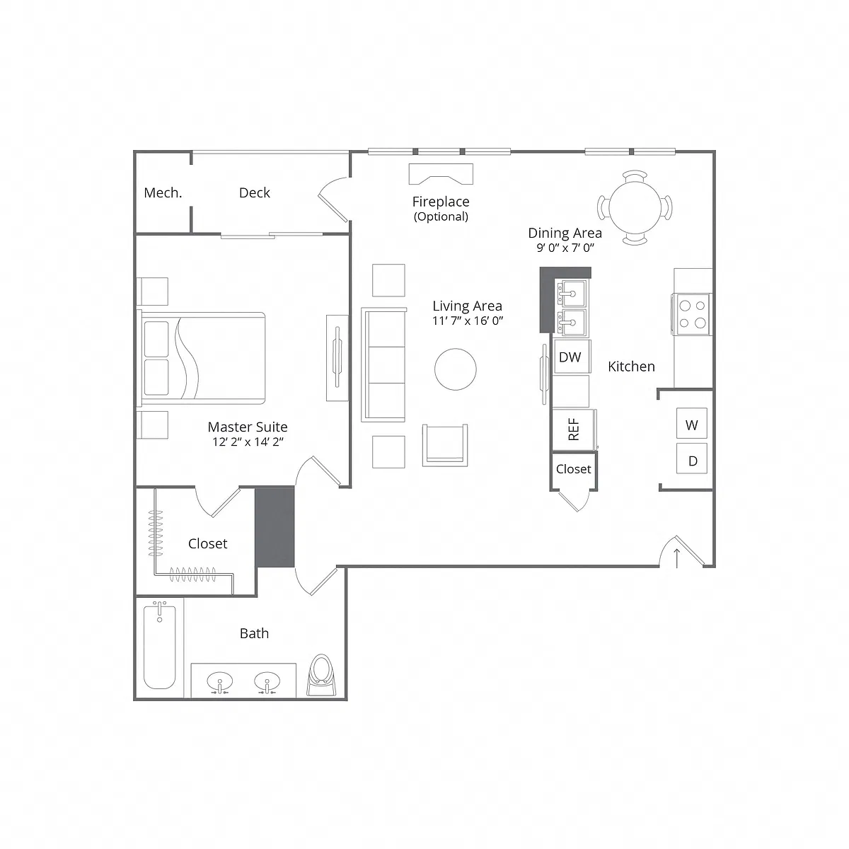 Floor plan 1 Bed/1 Bath-Crossbrook