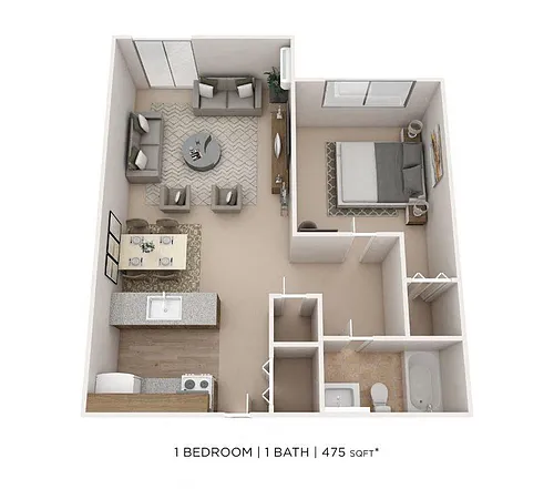 Floor plan One Bedroom- 475 sqft