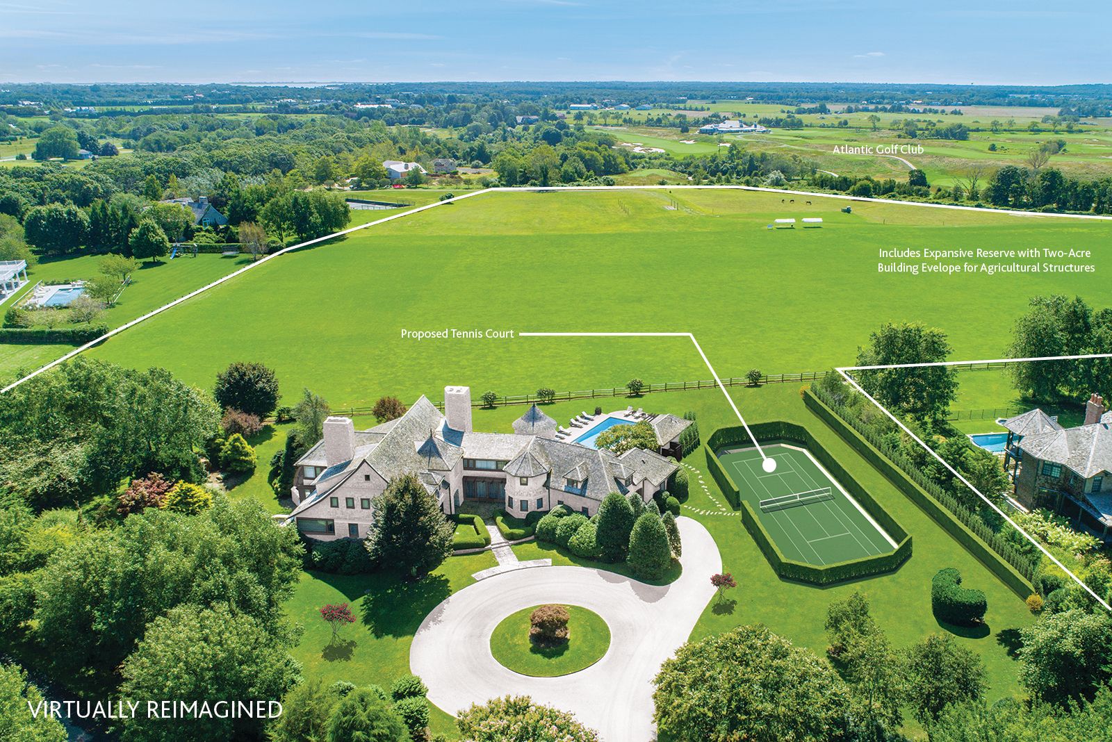  Aerial shot of 6 Dannielles Way, Bridgehampton, NY (virtually re-imagined)