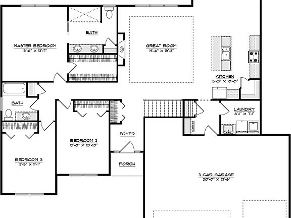 Standard main floor plan of the Alder plan.