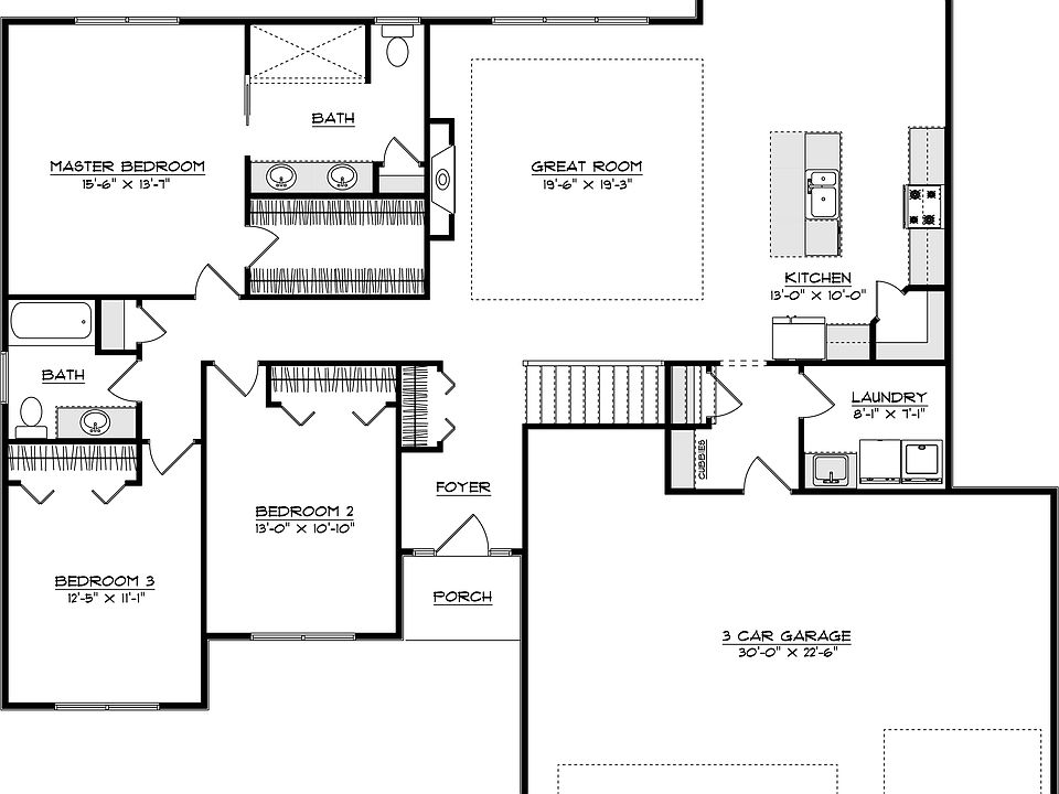 Standard main floor plan of the Alder plan.