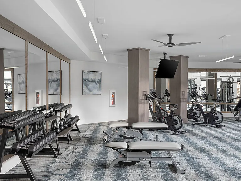24/7 fitness center stocked with new equipment