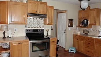 Oak Cabinets with updated hardware.