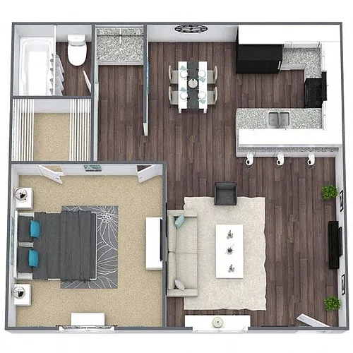 Floor plan A1: 1 Bed 1 Bath