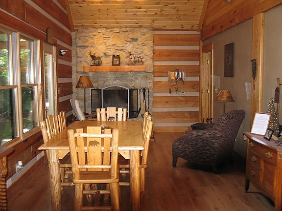 Dining Room with Stone Fireplace