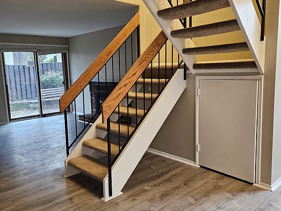 Stairs with storage closet.