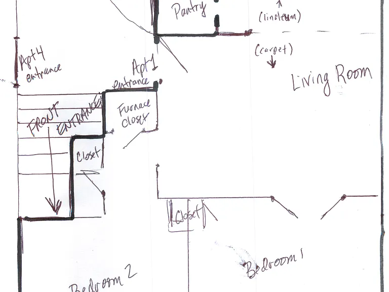 Sketch of Apartment 1 layout at 115 1/2 N Superior Street in Albion
