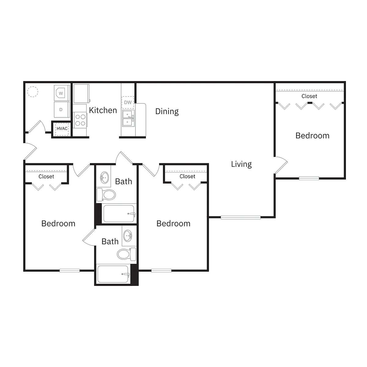 Floor plan Three Bedroom Two Bath