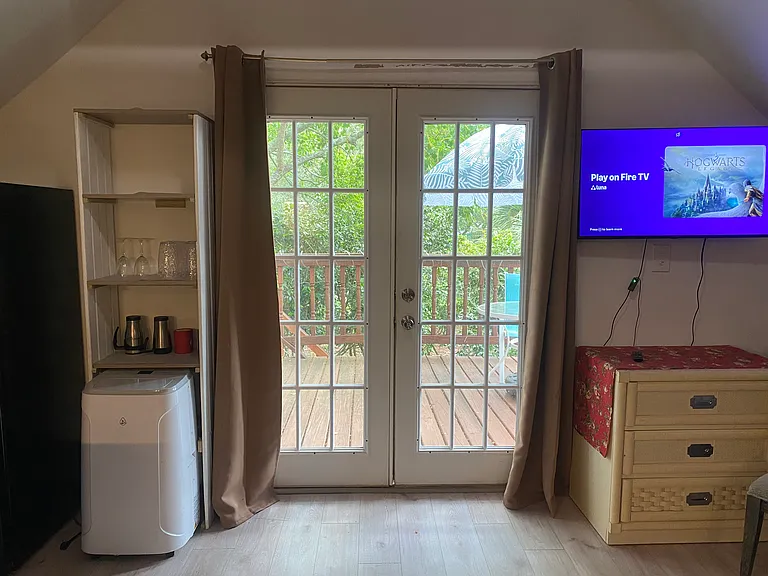 French doors let in ample light.