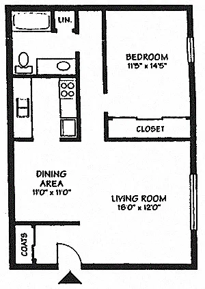 Floor plan 1 Bed 1 Bath Large