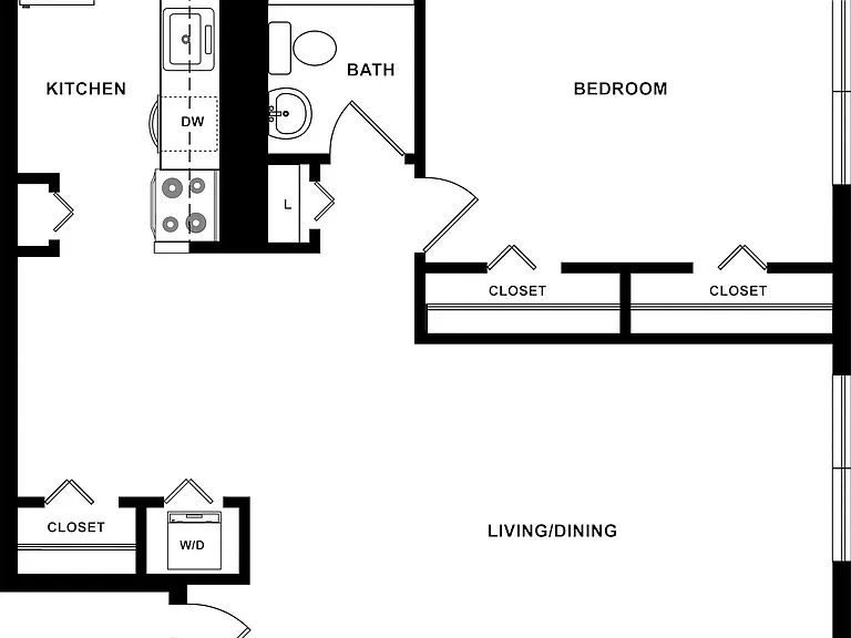 1x1 C - 610 sq ft, with large living area
