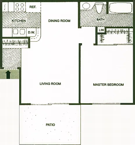 Floor plan 1 Bedroom, 1 Bath w/ Balcony