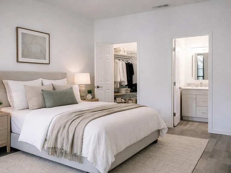 Primary Bedroom with Walk-in Closet and Private Patio *Virtually Staged*