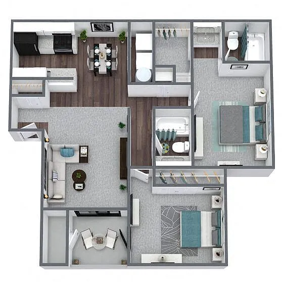 Floor plan B2: 2 Bed 2 Bath