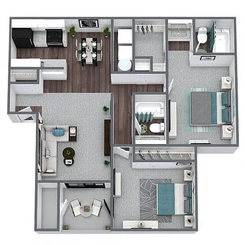 Floor plan B2: 2 Bed 2 Bath