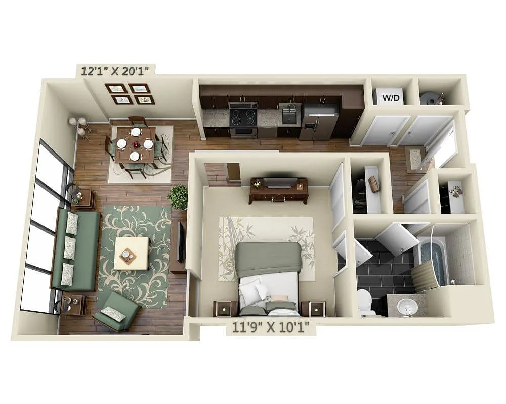 Floor plan One Bedroom A1D