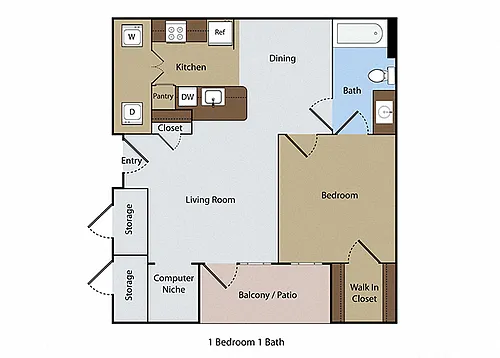 Floor plan Colonial 1 BR 1 BA