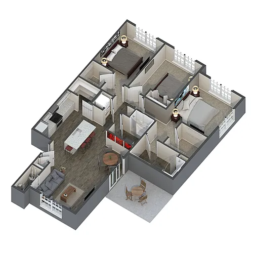 Floor plan The River Suite | 3 Bedroom Townhome