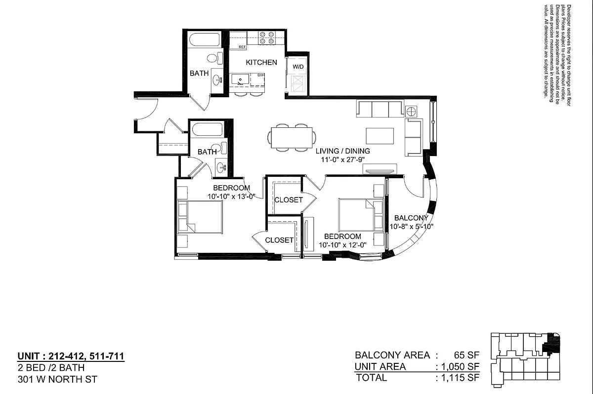 Floor plan 2 Bedroom 2 Bathroom