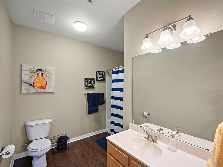 Enjoy a Spacious Bathroom with Modern Fixtures and Stylish Decor at Eagle Flatts Apartments in Hattiesburg