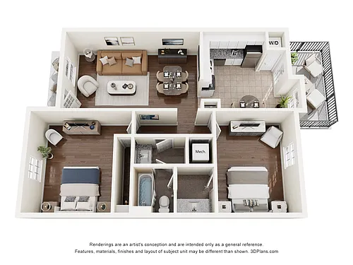 Floor plan 2 Bedroom, 1 Bath