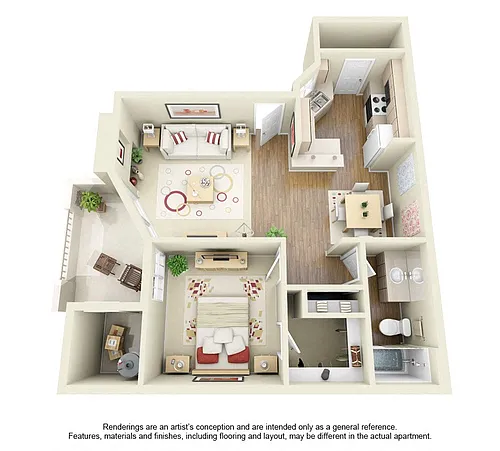 Floor plan One Bedroom One Bath B1, B2